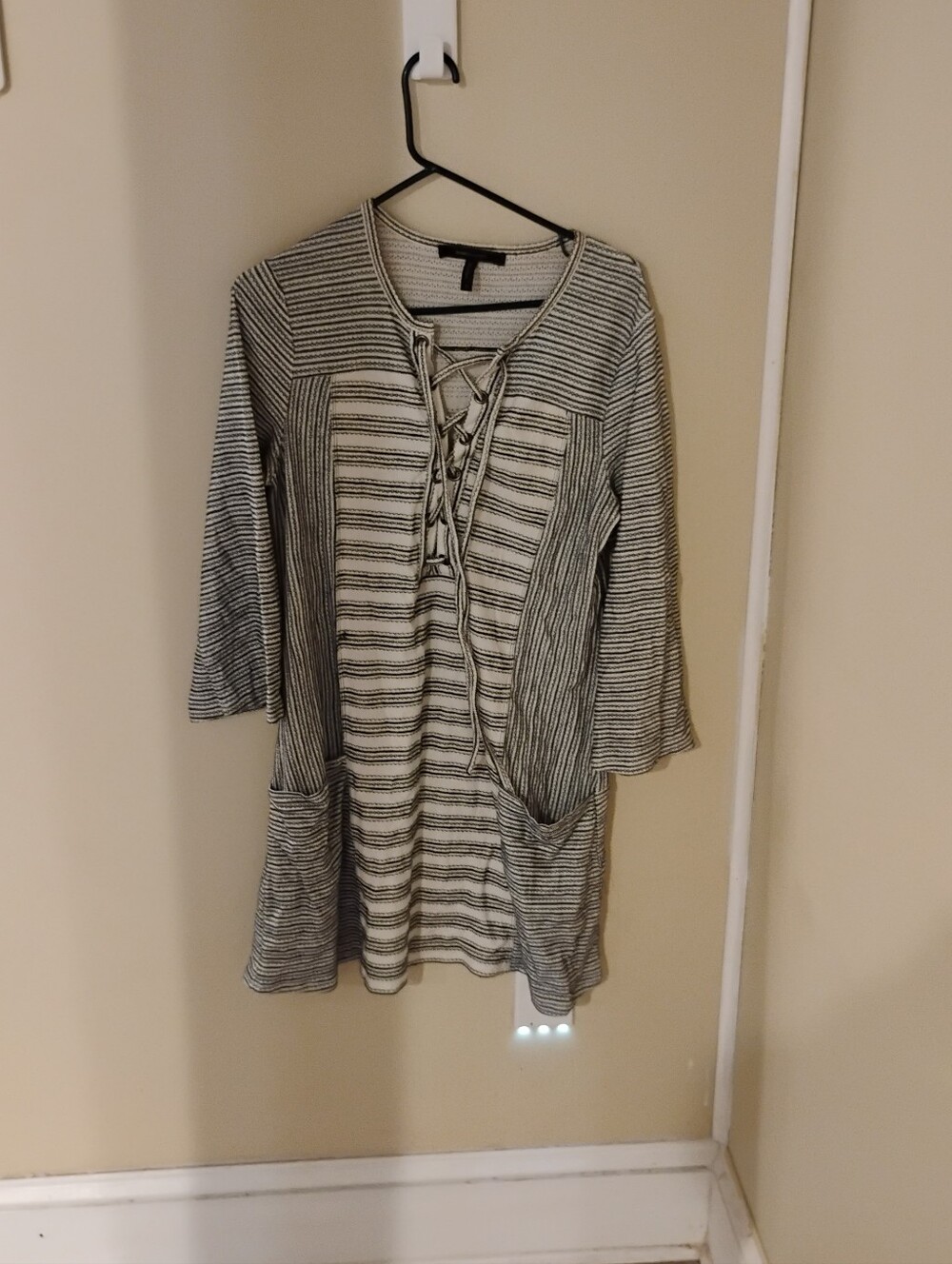 BCBGMaxazria Womens Striped Lace up Front Tunic Dress Mini Sz S